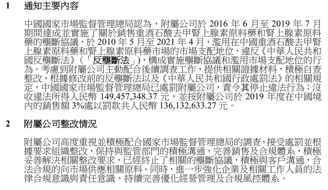 国家出手！两家药企垄断重要原料药被合计罚没3.2亿！公司回应