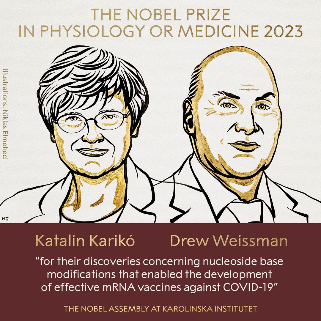 2023年诺贝尔生理学或医学奖揭晓 两位mRNA技术开创者获奖